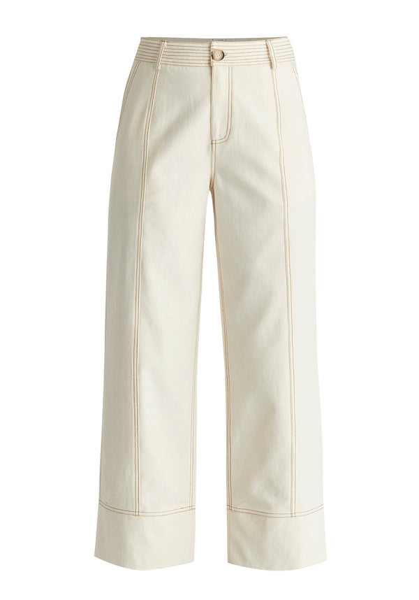 Chino Trousers with Contrast Stitching in Cream Cutout